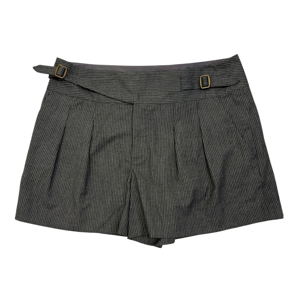 Cidra | Anthropologie Pin Stripe Gray Shorts Belted Size‎ 14 Casual Summer Chic